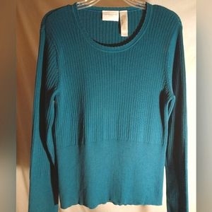 LIZ CLAIBORNE LIZSPORT RETRO -NECK LONG SLEEVE COTTON KNIT SWEATER
